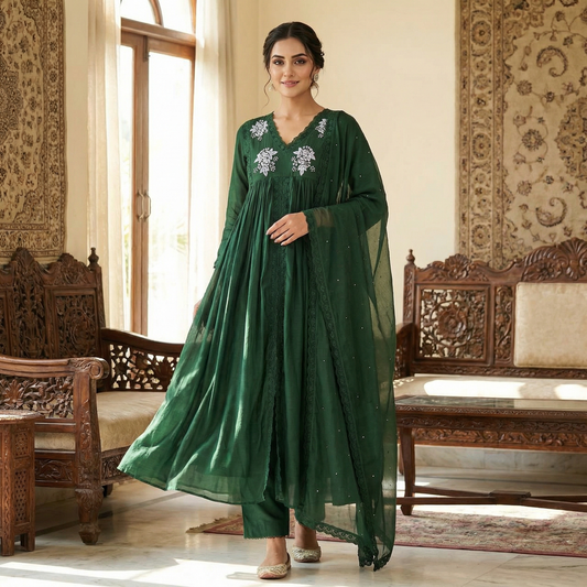 19068 Beautiful hand worked Mul chanderi  suit