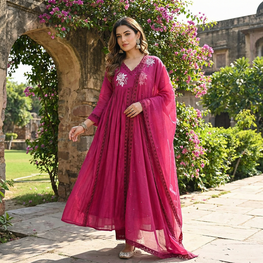 19068 Beautiful hand worked Mul chanderi  suit