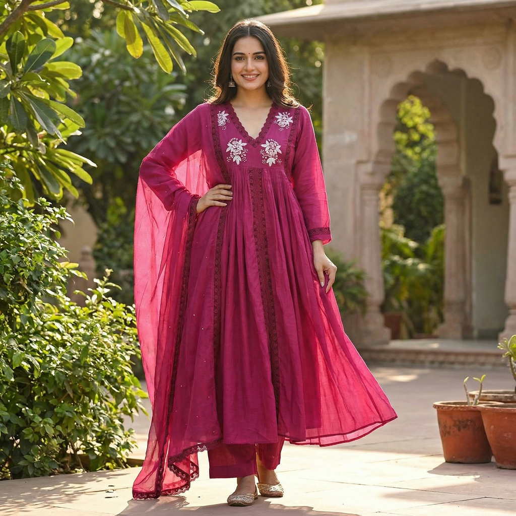 19068 Beautiful hand worked Mul chanderi  suit