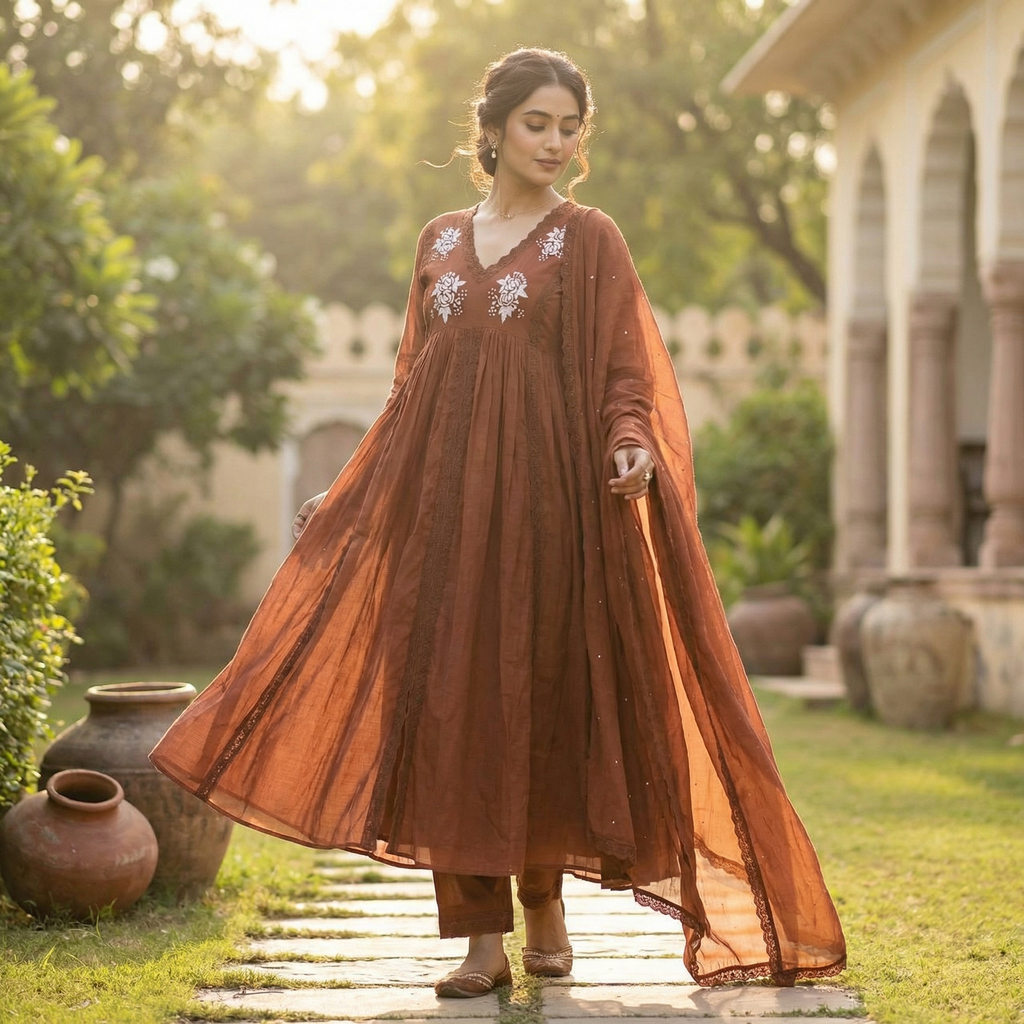 19068 Beautiful hand worked Mul chanderi  suit