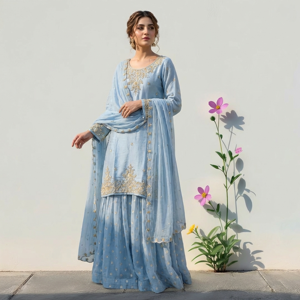 16545 Premium tissue silk partywear suit