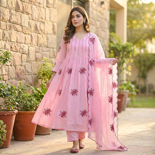 19231 Cotton embroidered anarkali