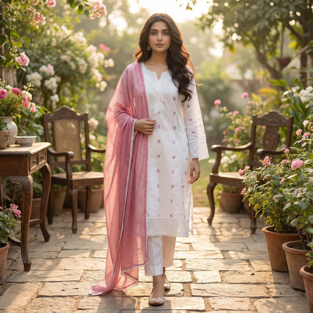 18101 Beautiful Cotton embroidered suit