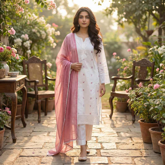 18101 Beautiful Cotton embroidered suit