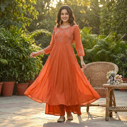 19165 Beautiful handworked chinnon anarkali