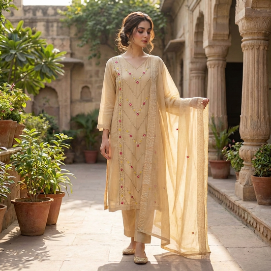 19844 Premium handworked malai chanderi suit
