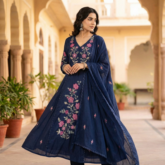 19819/19818 Beautiful embroidered Mulcotton anarkali