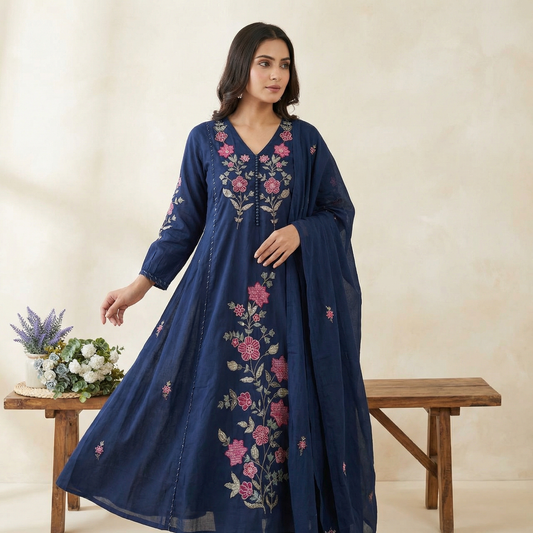 19819/19818 Beautiful embroidered Mulcotton anarkali