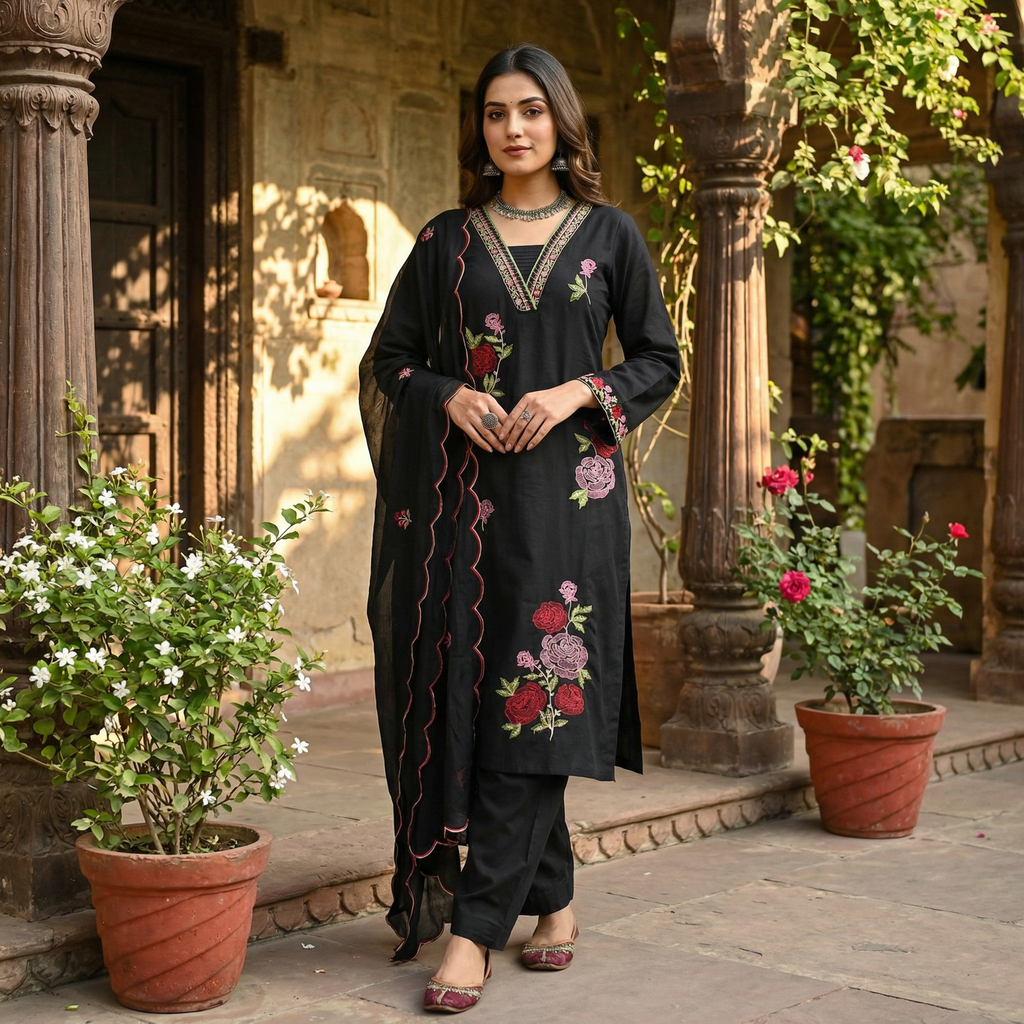 19086 Embroidered Flex Cotton suit
