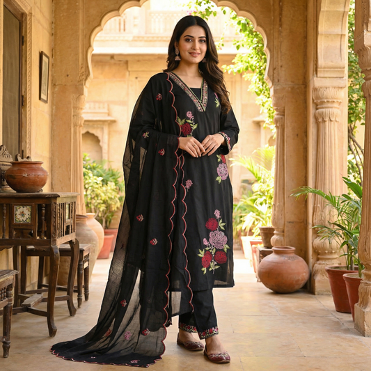 19086 Embroidered Flex Cotton suit