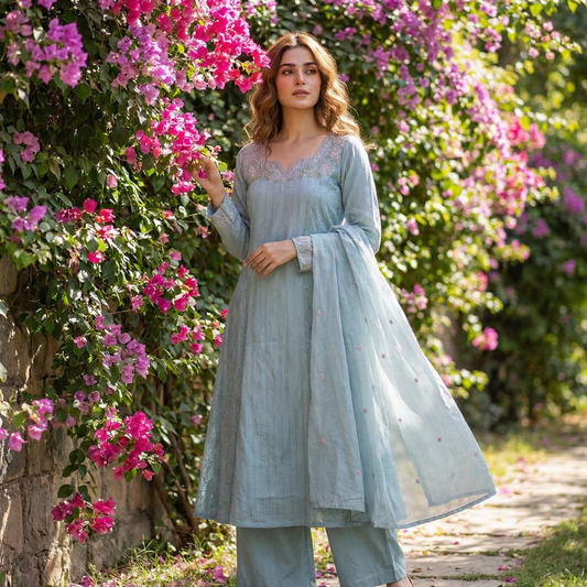 19055 Beautiful Embroidered Hakoba A-line anarkali and palazzo