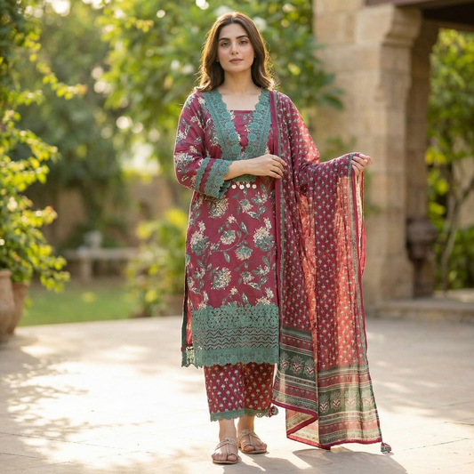 19336 Premium Cotton suit with Lace