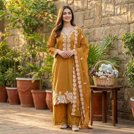 19253 Cotton applique worked suit