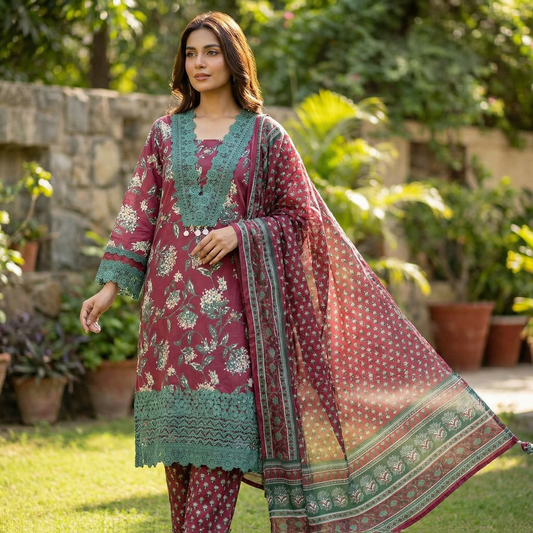 19336 Premium Cotton suit with Lace