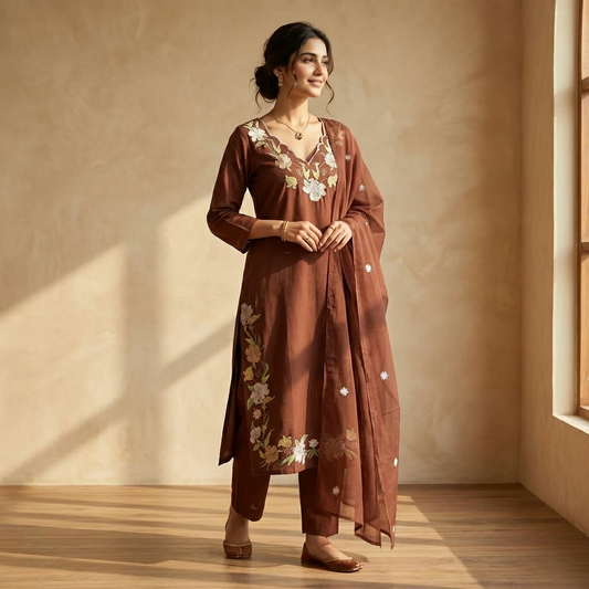 19704 Beautiful embroidered cotton suit