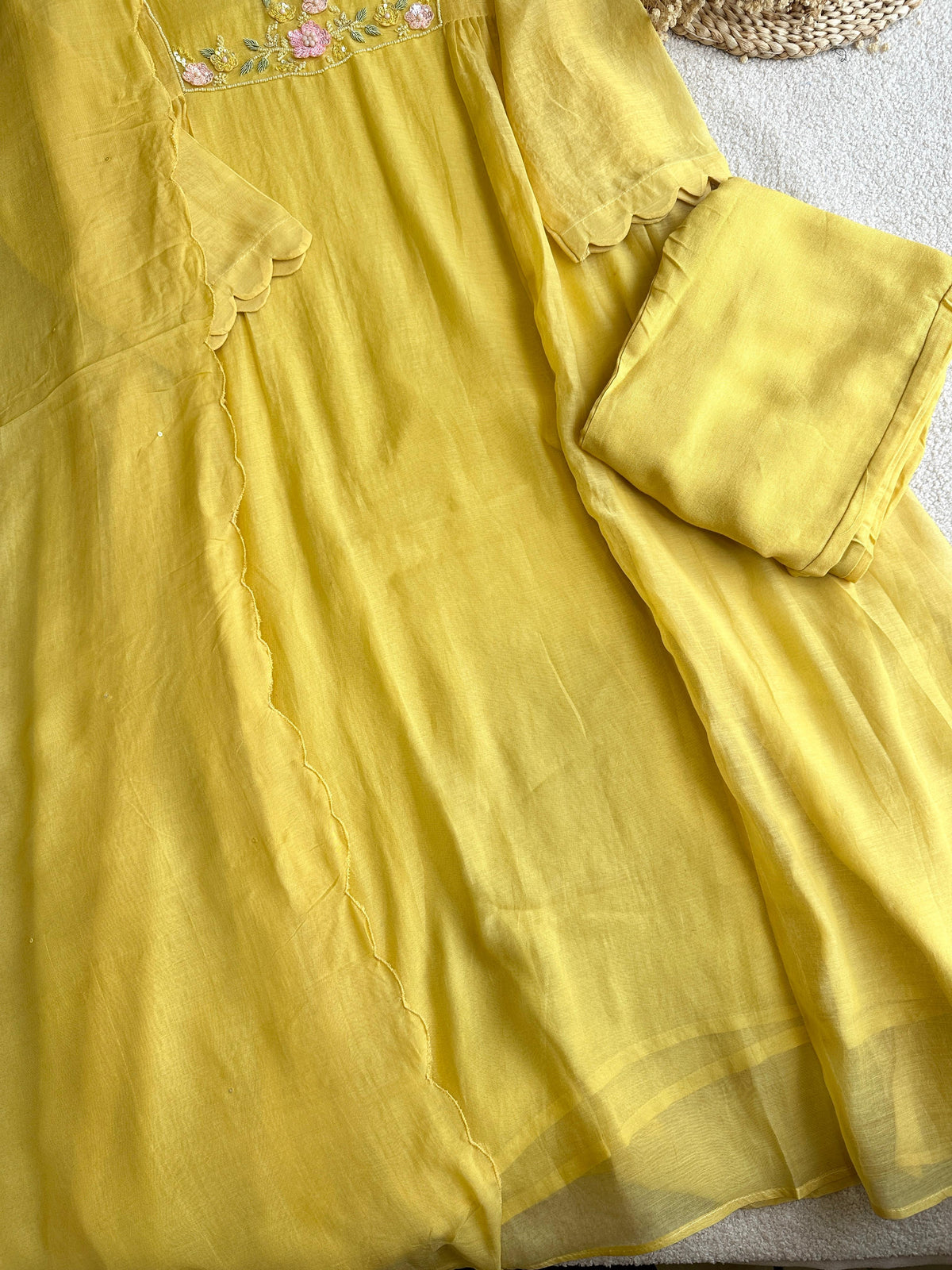 19066 Beautiful handworked Mul chanderi suit