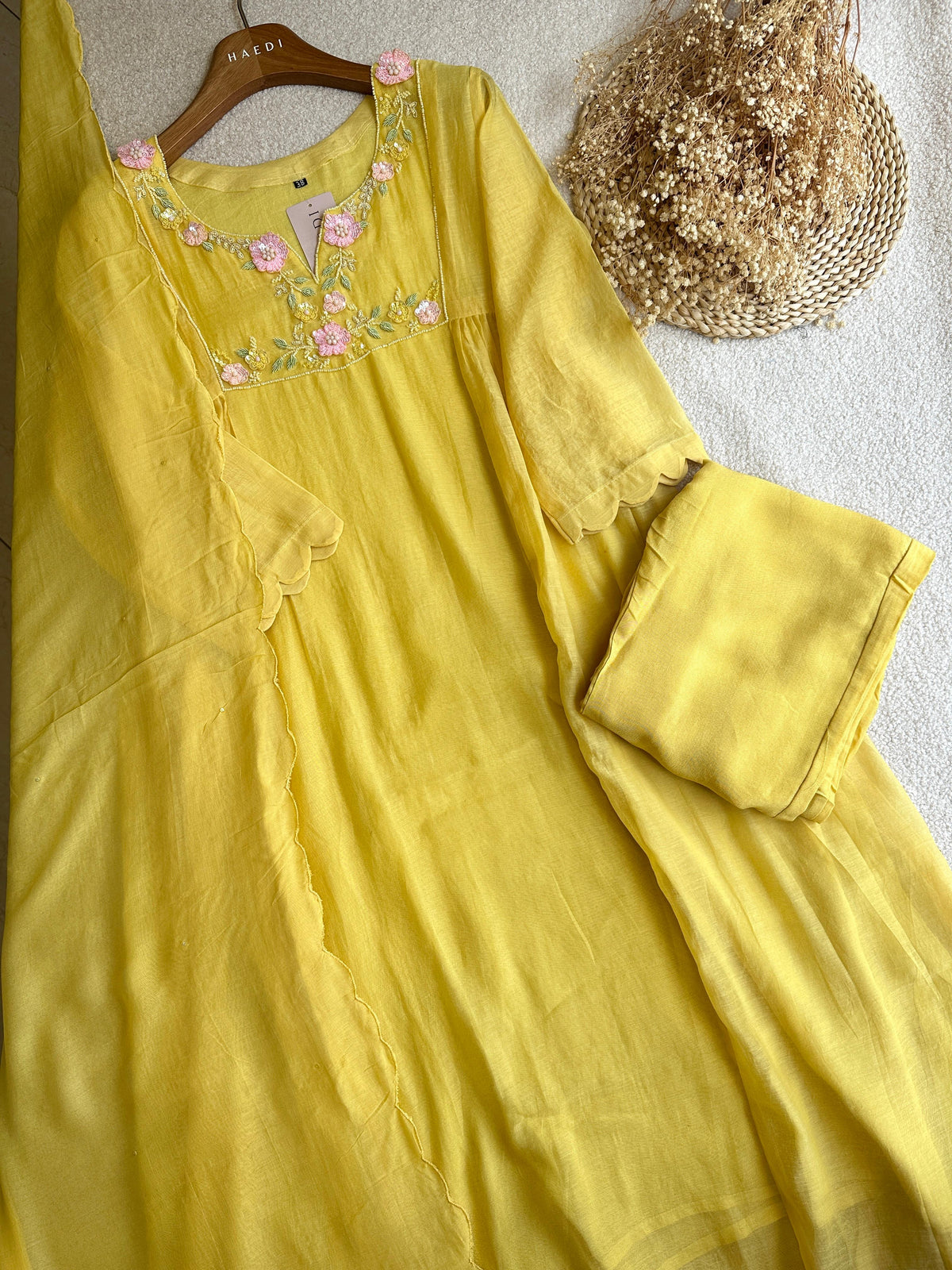 19066 Beautiful handworked Mul chanderi suit