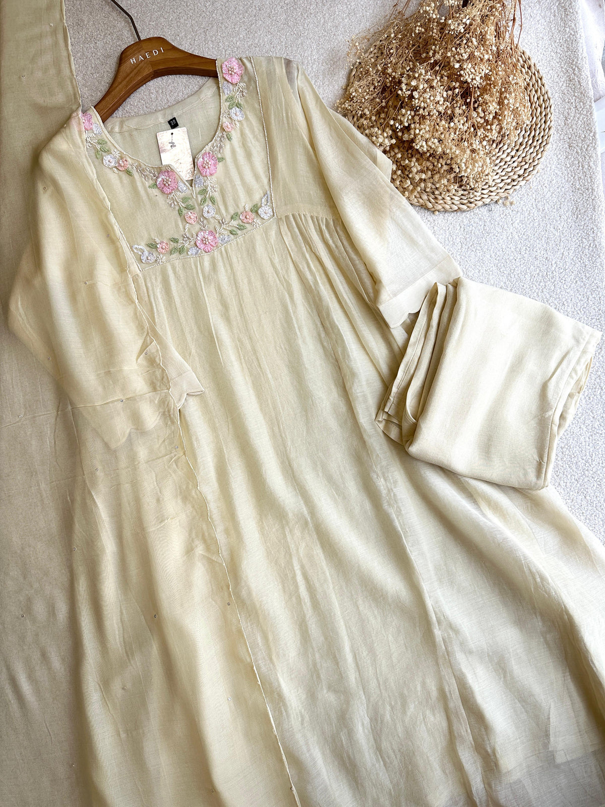 19066 Beautiful handworked Mul chanderi suit